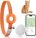 Pet Tracker for Cats, Cat Tracker Collar with Safety Elastic Buckle, Works with Any Collar,Compatible with Apple Find My App (Only iOS), No Monthly Fee, Orange