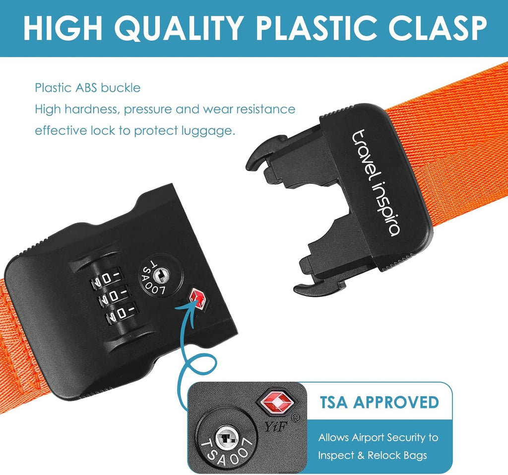 Travel Inspira Luggage Straps for Suitcases with TSA Lock, Protect Your Luggage Anti-Burst, High Visibility Color, Easy to Identify Luggage Adjustable Heavy Duty Belt for 20-32 Inch Suitcases