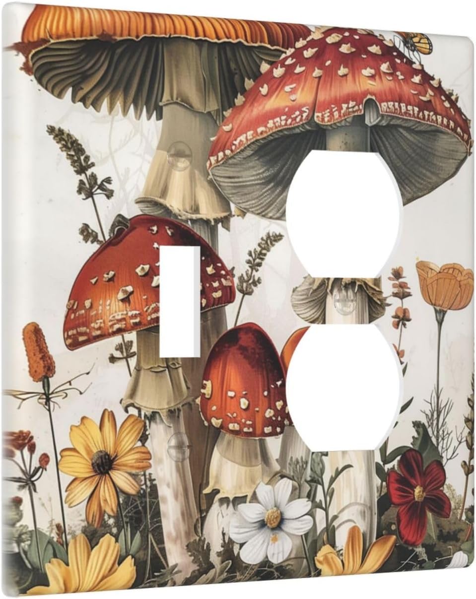Wallplates Mushroom Forest Butterfly Wild Flower 1 Toggle 1 Duplex Switch Plate Electrical Gfci Faceplate Decorative Light Switch Covers For Bed Room Living Room Decor