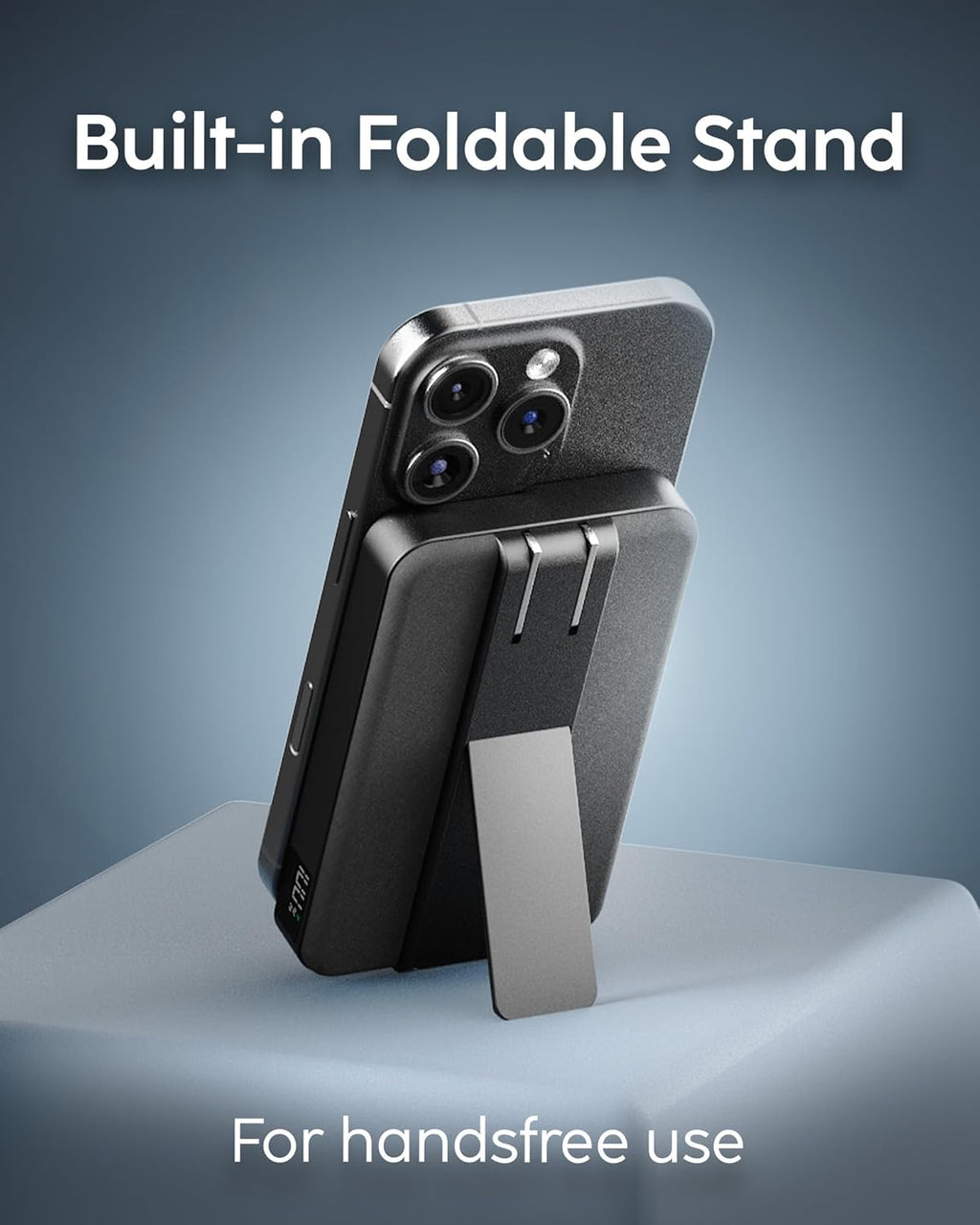 myCharge CliqLuxe+ 5000mAh 25W Wireless Magnetic Power Bank - Qi2.2 15W Fast Wireless Charging | Built-in Wall Plug & Stand | 20W PD USB-C Port | Digital Battery Display | Premium Black Fabric