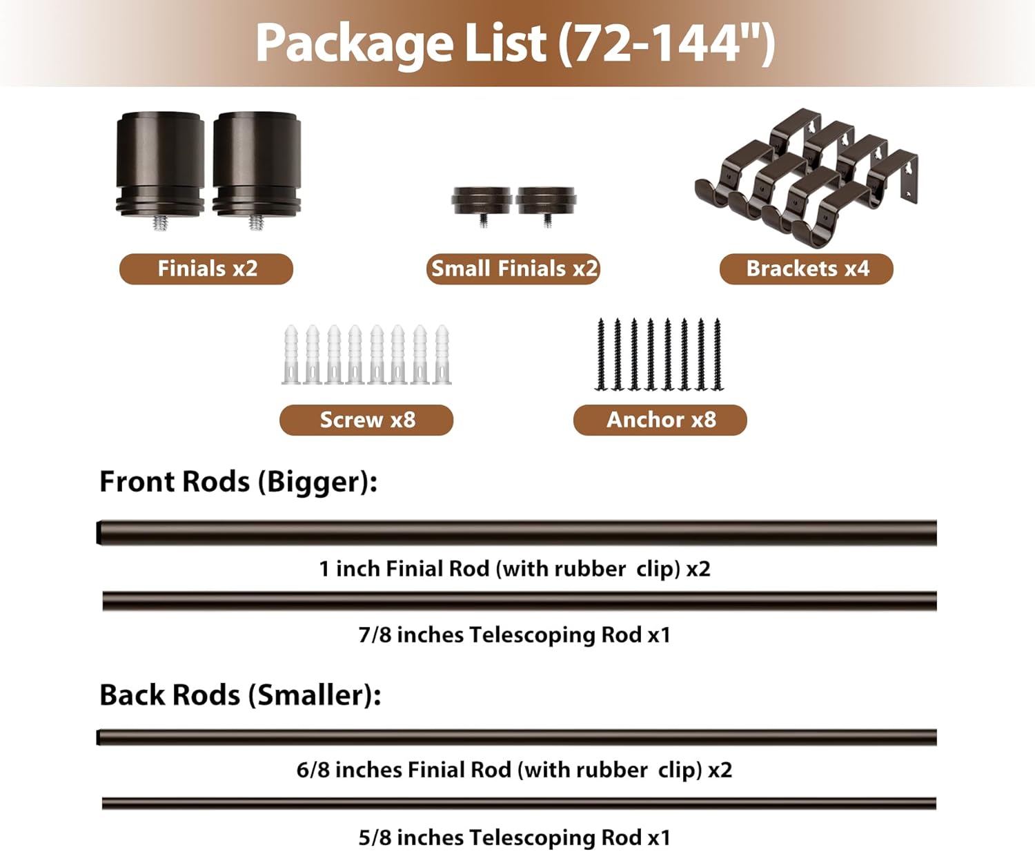 Double Curtain Rod 72 to 144 Inch, HOTOZON 1 Inch Heavy Duty Double Curtain Rods for Windows 60 to 140 Inches(5-11.6 ft), Telescoping Drapery Rod with Simple End Finials, Bronze