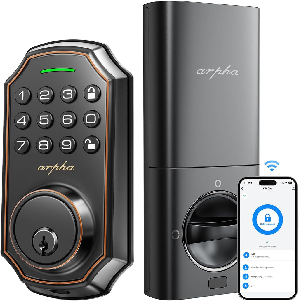 Arpha Keyless Entry Door Lock, WiFi Smart Keypad Front Door Deadbolt, Supports Amazon Alexa Voice Control, Google Assistant, Online App Control, Anti-Peeping Password, One-Time Code, Auto Lock