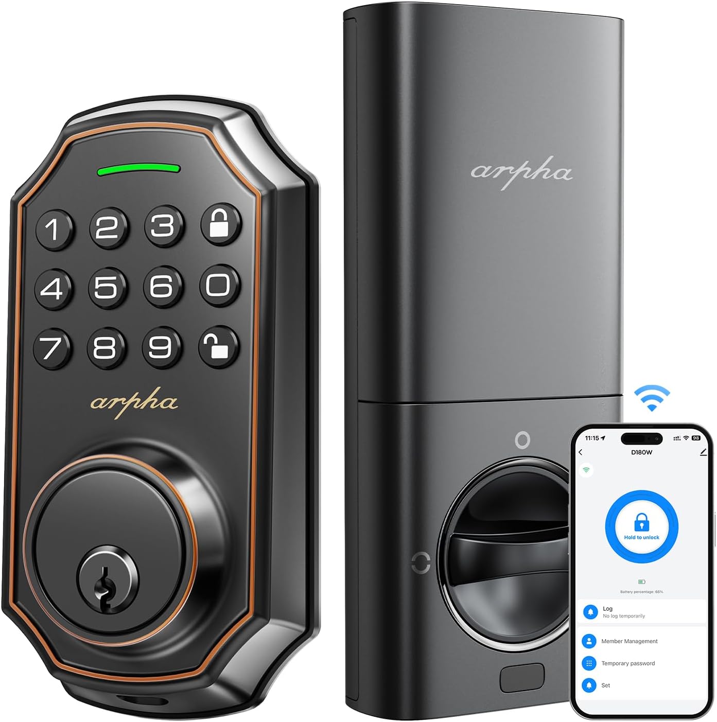 Arpha Keyless Entry Door Lock, WiFi Smart Keypad Front Door Deadbolt, Supports Amazon Alexa Voice Control, Google Assistant, Online App Control, Anti-Peeping Password, One-Time Code, Auto Lock