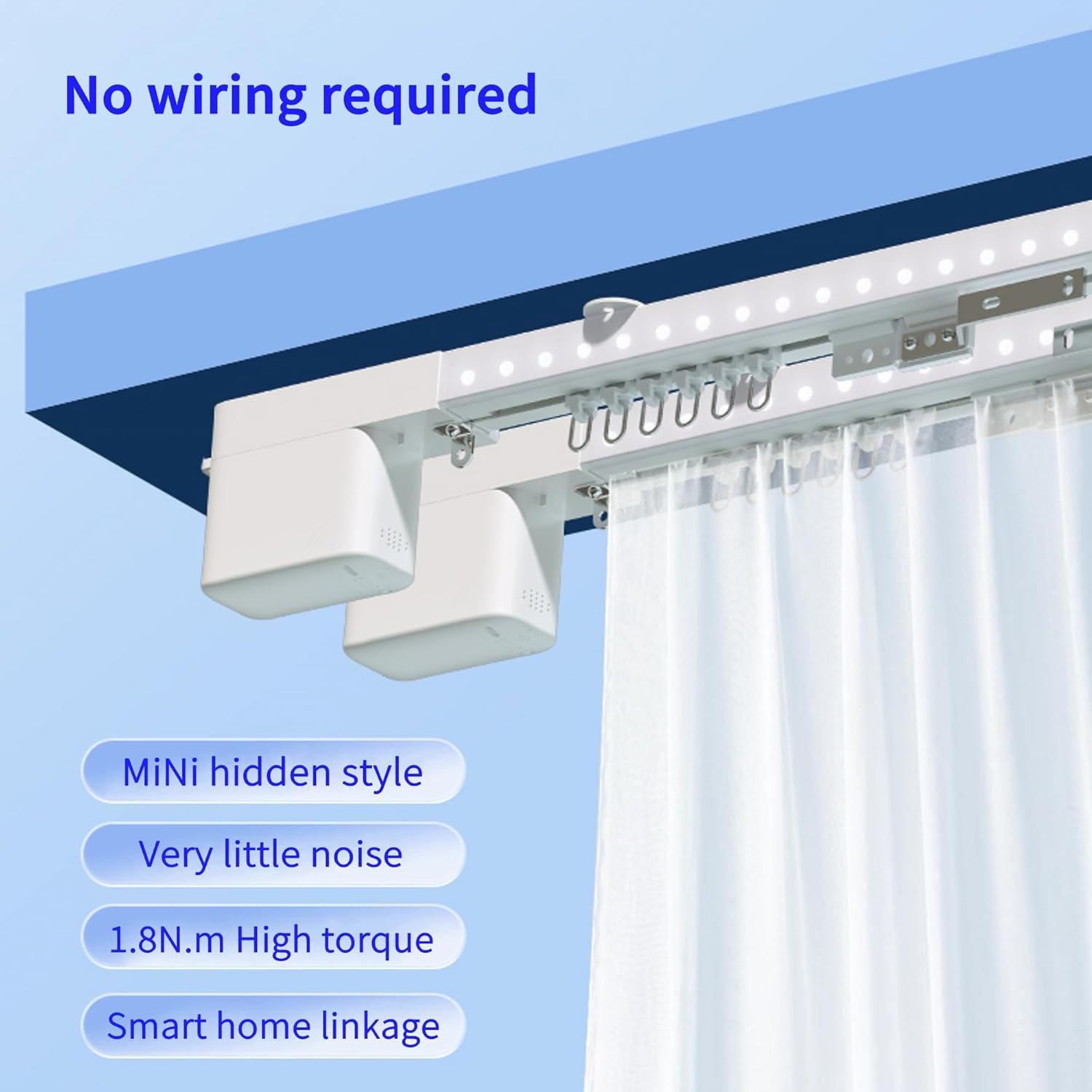 Smart Curtain Track System with Mini Zigbee Motor, Automatic Motorized Curtains Rod 126‘’(3.2m) with App, Voice, Remote Control, Compatible with Alexa,Google and Siri
