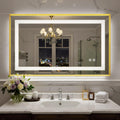 40X24 Inch LED Bathroom Mirror with Lights, Gold Frame Frontlit+ Backlit Bathroom Vanity Mirror for Wall, Ultra-Clear Tempered Glass, Shatter-Proof, Anti-Fog and Memory Function, ETL Listed