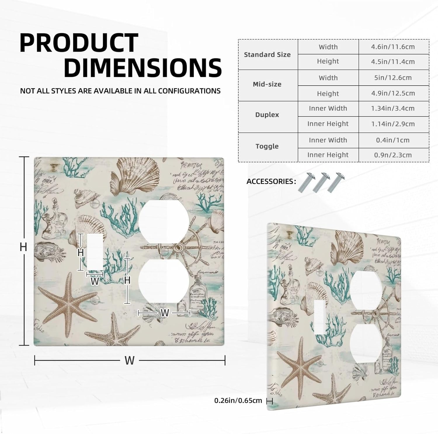 Mid Century Seashells Starfish Compass Wallplates 1 Toggle 1 Duplex Switch Plate Electrical Gfci Faceplate Decorative Light Switch Covers For Nursery Kids Room Decor