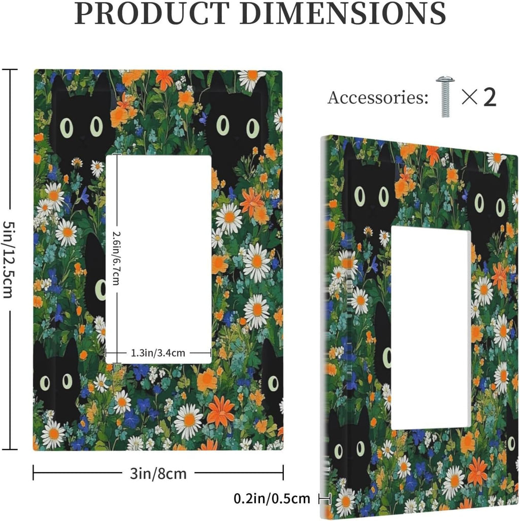 Boho Funny Black Cute Cats Daisy Wildflower Decorative Outlet Covers 1 Gang Single Rocker Light Switch Cover Plate Wall Plates Gfci Faceplate For Kids Room Bed Room Decor