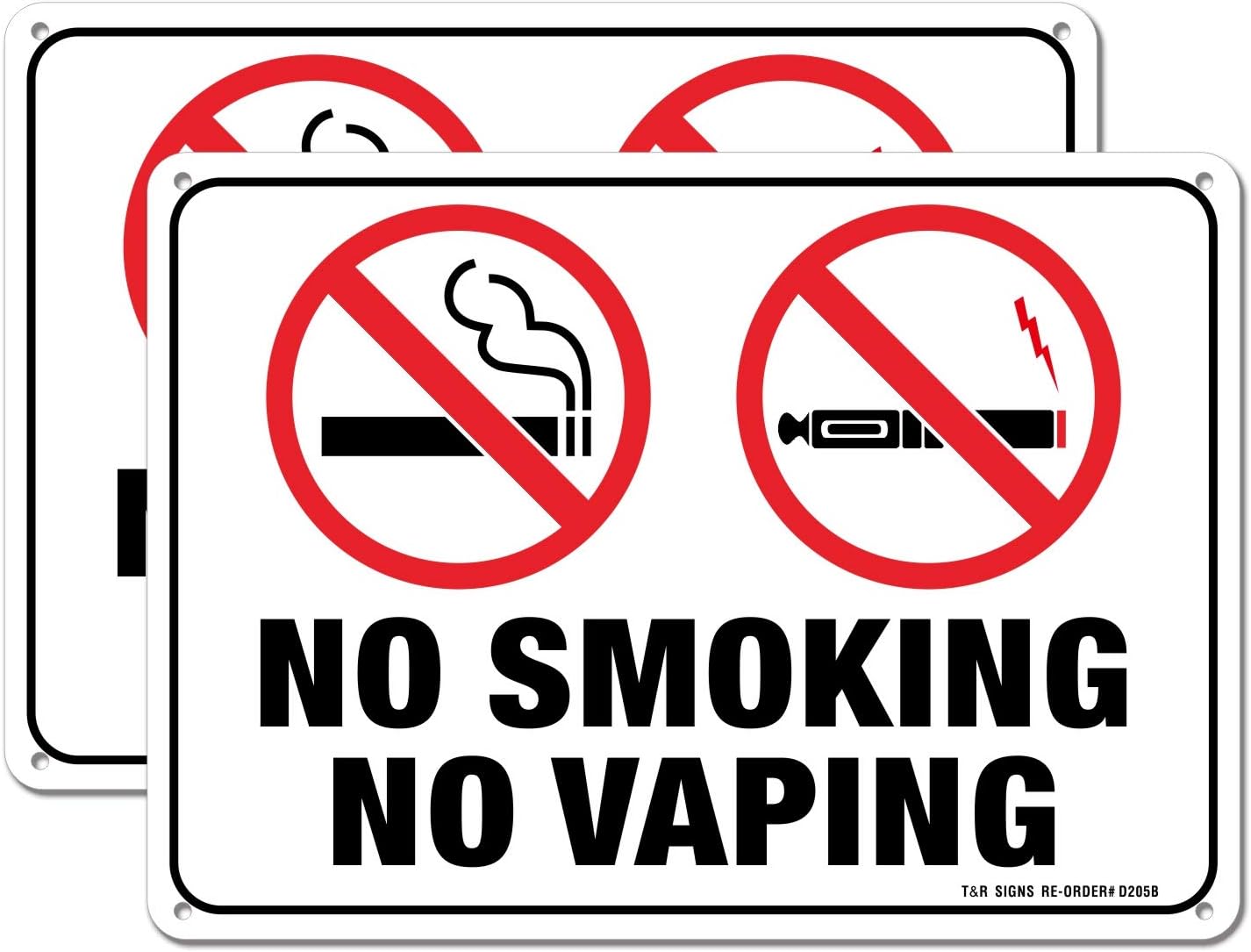 No Smoking No Vaping Sign - 2 Pack - 10 x 7 Inches Rust Free .040 Aluminum - UV Protected, Waterproof, Weatherproof and Fade Resistant - 4 Pre-Drilled Holes