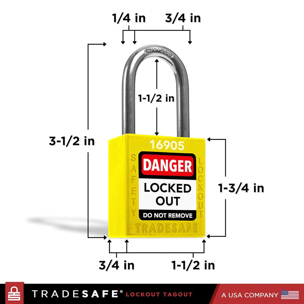 TRADESAFE Lockout Tagout Locks Set - 10 Yellow Loto Locks, Lockout Locks Keyed Different, 2 Keys Per Lock, OSHA Compliant Lock Out Tag Out Padlocks, Safety Padlocks for Electrical Lockout Tag Out Kits