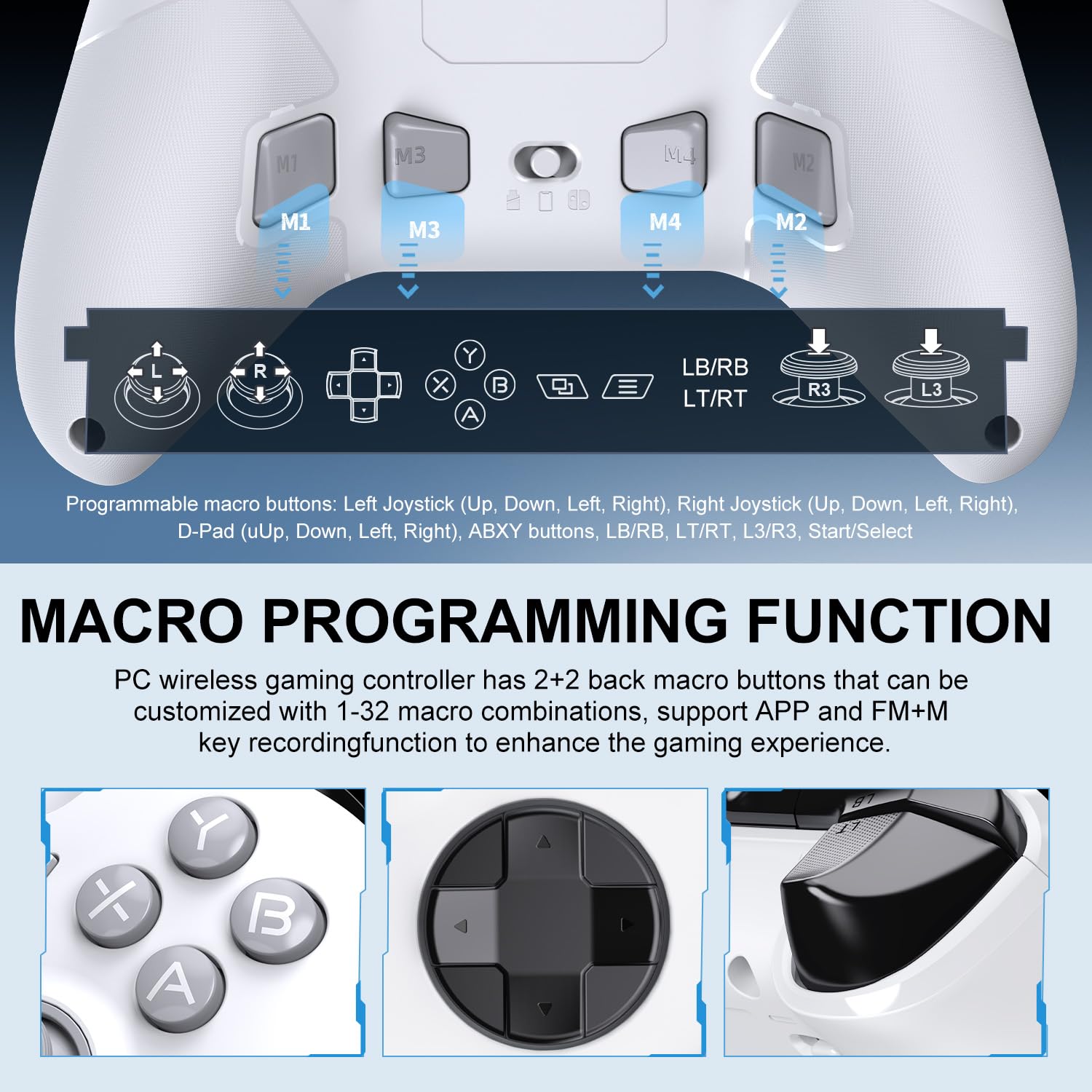 PXN P5 PC Gaming Controller, 2.4G Wireless Gaming Controller, Hall Effect Joystick, Hall Triggers, Dual Vibrators, APP, POM, Wake-up, 4-Macro, 3-Mode(2.4G/BT/SW), for PC,Switch,Android,iOS - White