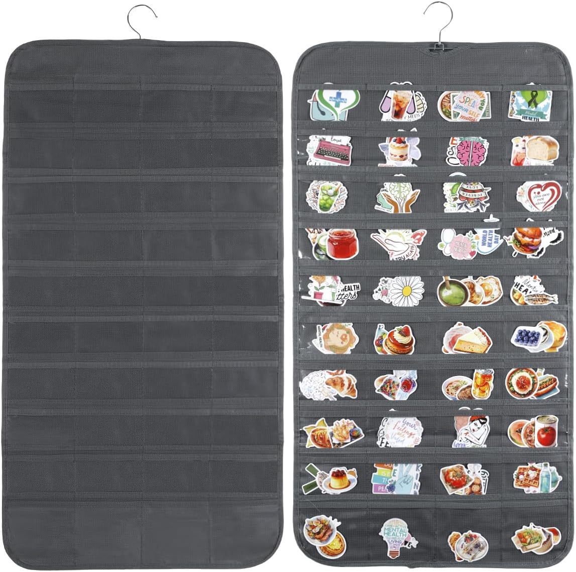 UCEC Hanging Sticker Organizer, Double-Sided 80 Pocket Hanging Sticker Display Stand with Waterproof Pockets, Portable Sticker Charts for Classroom, Vendors Events and Small Business Supplier (Gray)