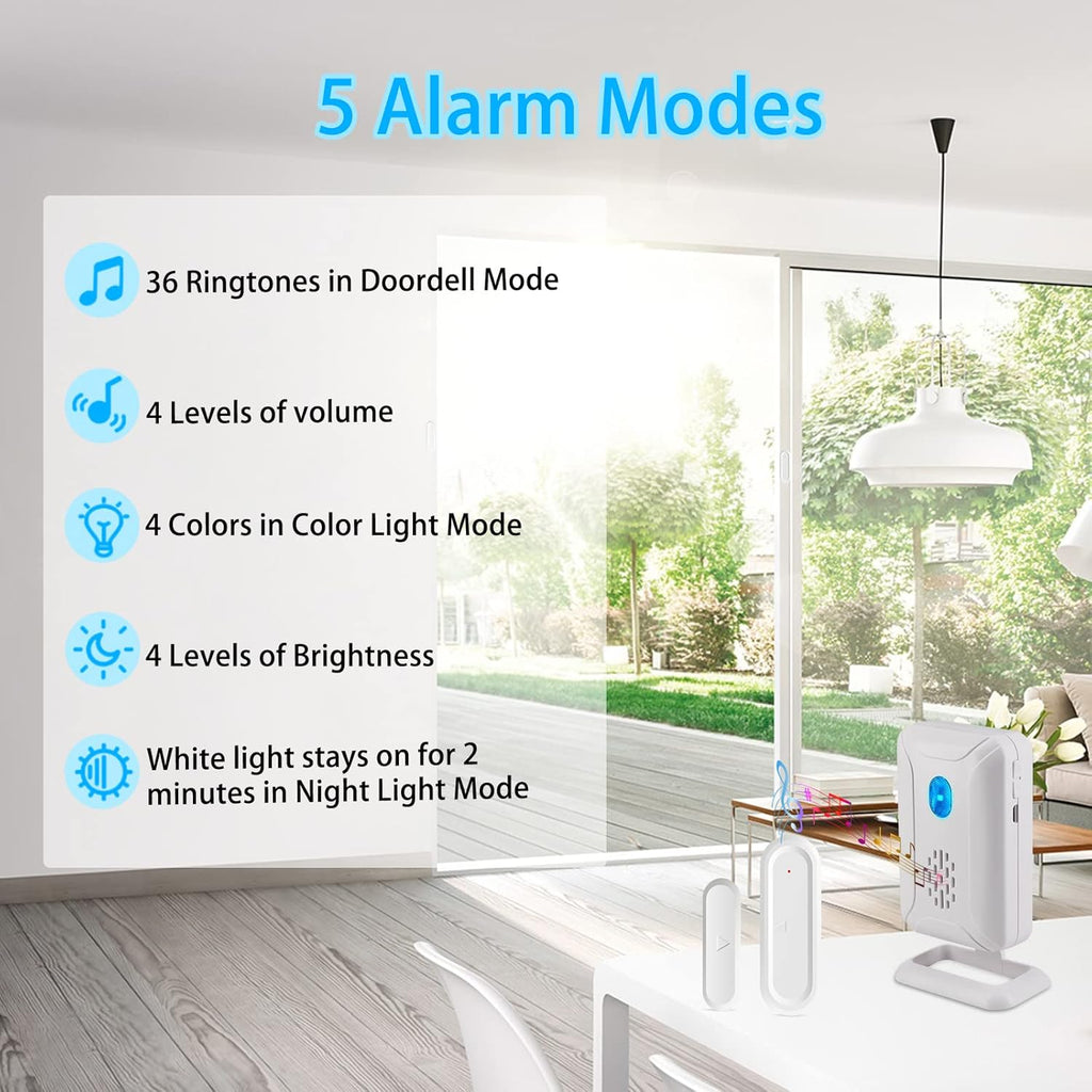 GREENCYCLE Door Open Alarm with Portable Receiver,Wireless Battery Operated Door Alarm,Wireless Door Chime,600ft Range,36 Chimes,4 Adjustable Volume Mute Mode,for Home/Office/Store(1Receiver+2Sensors)