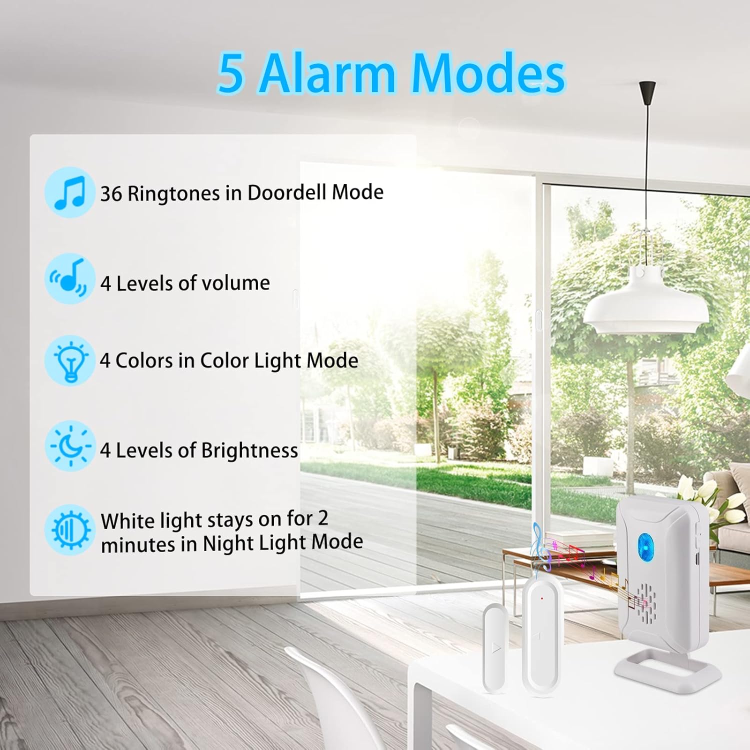 GREENCYCLE Door Open Alarm with Portable Receiver,Wireless Battery Operated Door Alarm,Wireless Door Chime,600ft Range,36 Chimes,4 Adjustable Volume Mute Mode,for Home/Office/Store(1Receiver+2Sensors)