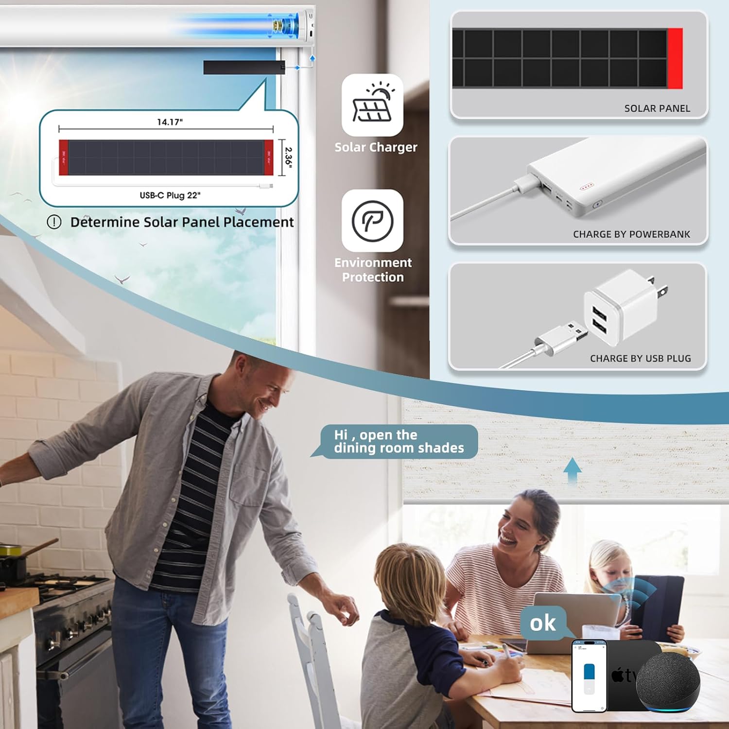SmartWings Motorized Roller Shades Work with Homekit, Alexa Google, 100% Blackout Smart Blinds for Windows, Cordless Remote Control Window Shades, Linen White, Customized Size