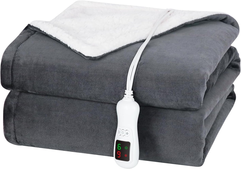 Electric Heated Blanket Throw Size, Washable Blanket Warmer for Home for Adults, Fast Heating, Super Cozy Soft Flannel 50" x 60", 9 Heat Levels, 1-9H Auto-Off, ETL Certified, Slate Gray