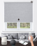 Motorized Roller Shade with Remote Control, 100% Blackout Electric 21-98” Width Blinds for Windows with Via Hub Alexa Google Home, Rechargeable Smart Automatic Customized Size（Texture-Grey）