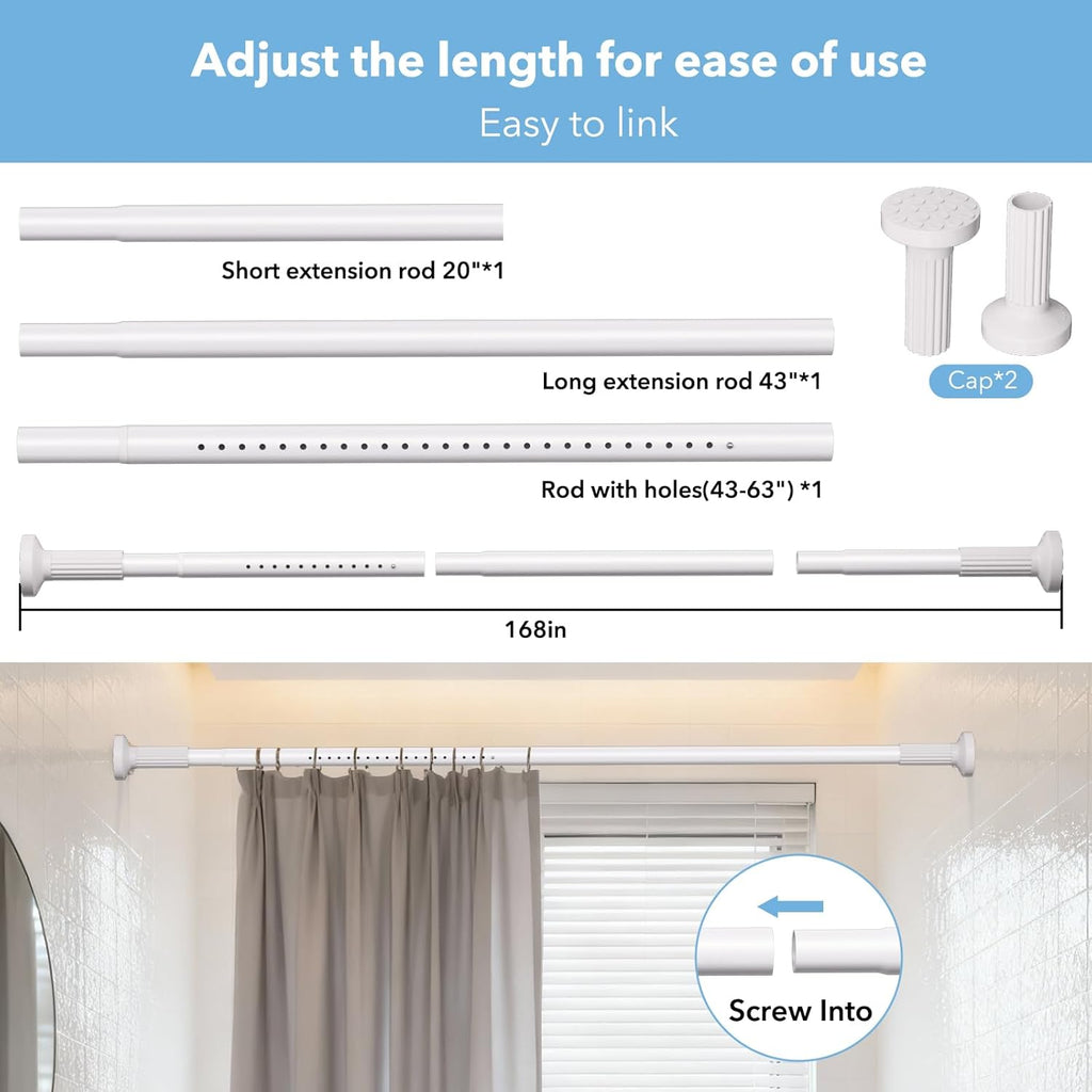 Tension Curtain Rod 51–168 In (4.25–14 ft),Extra Long Outdoor Curtain Rod for Window or Bathroom Patio,Easy to Install No Drilling Never Rust,Heavy Duty Adjustable Spring Shower Rod