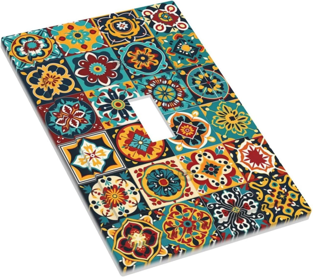 Decorative Light Switch Cover Mexican Talavera Colorful Mosaic Tiles 1 Gang Single Toggle Device Electrical Faceplate Switchplates Decorator Outlet Wall Plate For Bathroom Kitchen Decor