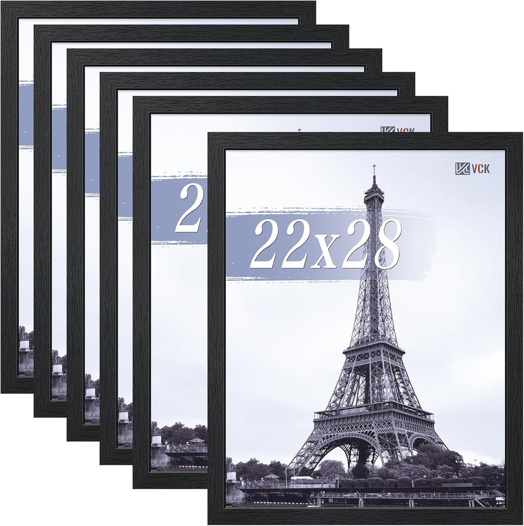 VCK 22x28 Picture Frames Black Set of 6, Wide Border Wood Poster Frame, Multi-Directional Display Family Photos, Office Prints, Studio/Gallery Art, Woodgrain Series, Wall Hanging