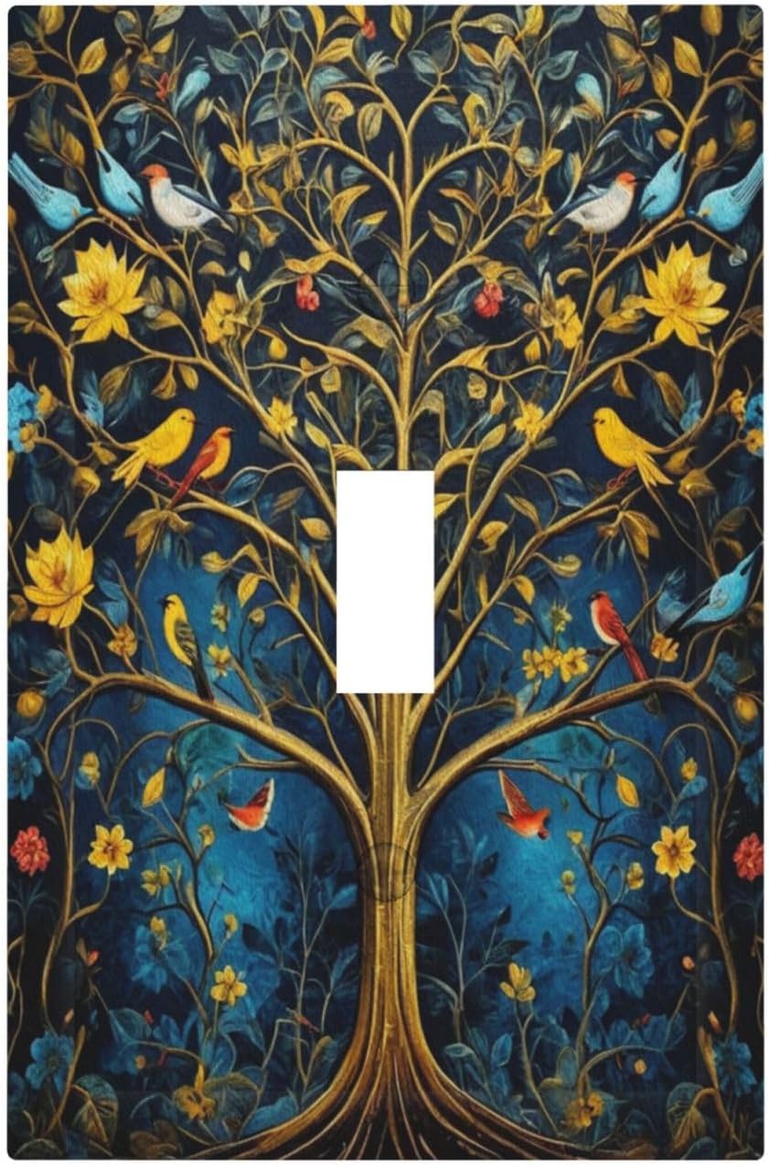 Decorative Switch Covers Plate Gold Tree With Birds Flowers on Branches 1 Gang Wall Plate Oversized Single Toggle Wall Cover Plate Jumbo Electrical Light Switch Plate Faceplate for Home Decor