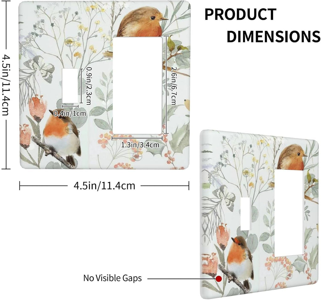 Outlet Covers Red Floral Berries Colorful Bird Plant 1 Toggle 1 Rocker Combination Decorative Wall Plate Electrical Switch Plates Light Switch Cover Plate For Bed Room Living Room Decor