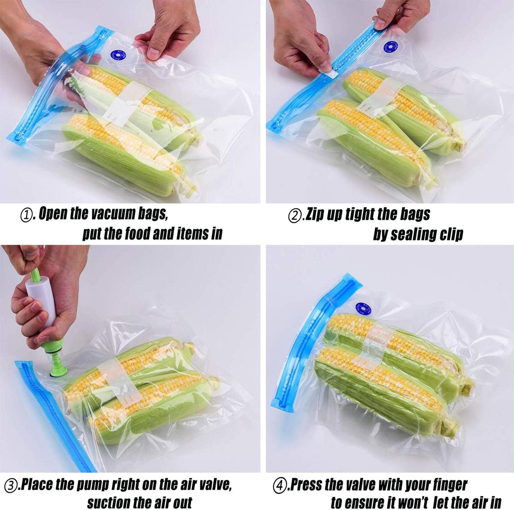 Sous Vide Bags 60pcs Reusable Vacuum Sealer Bags with 4 Sealing Clips, Reusable Vacuum bags for Food Storage and Sous Vide Cooking (10.2x11 Inch)
