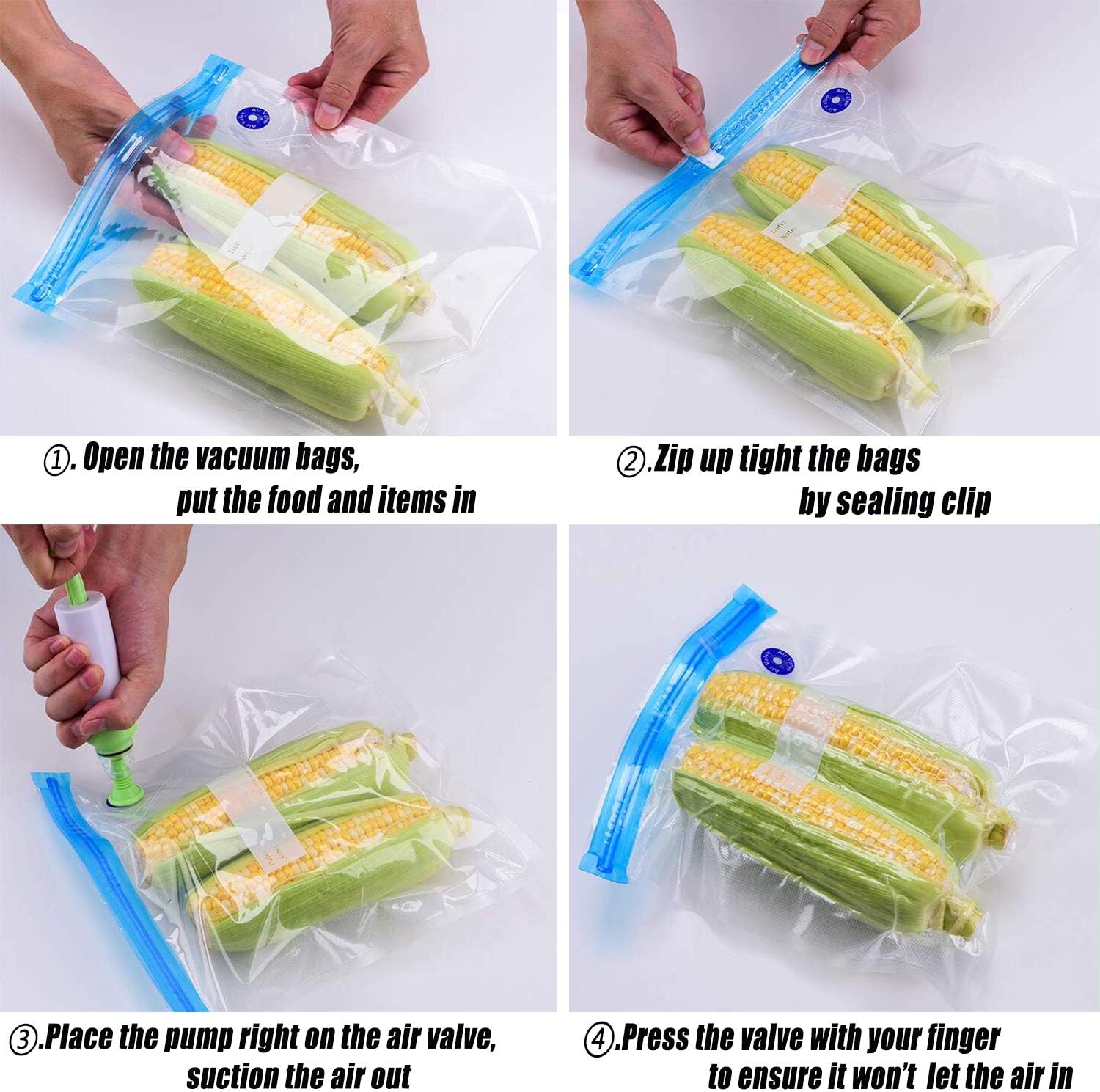 Sous Vide Bags 60pcs Reusable Vacuum Sealer Bags with 4 Sealing Clips, Reusable Vacuum bags for Food Storage and Sous Vide Cooking(10.2x13.4 Inch)