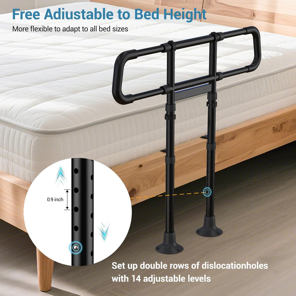 Bed Rails for Elderly Adults Safety:Adjustable Bedside Assist Rails with Storage Pockets,400LB Gravity Capacity, Non-Slip Handle, Sensor Night Light & Storage Pocket – Bed Cane & Handrail for Seniors