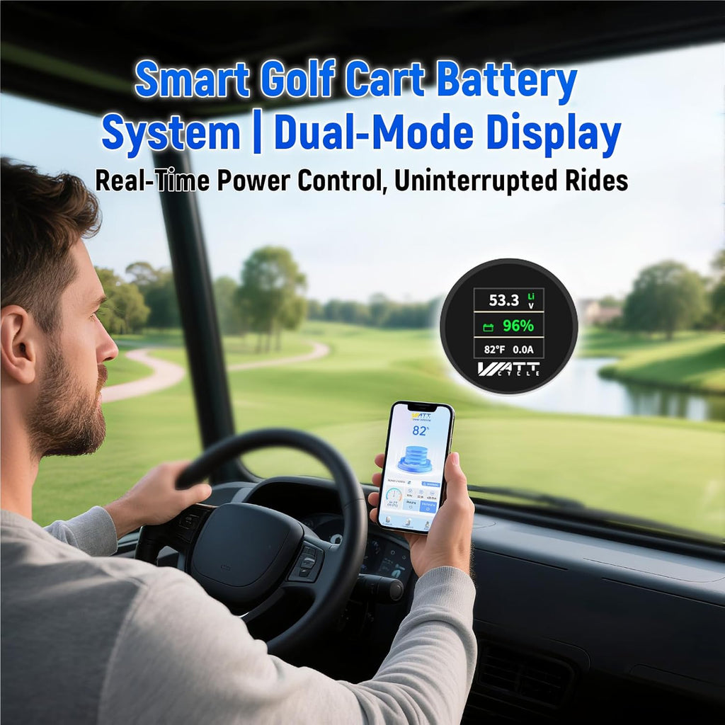 WattCycle 48V 105Ah Golf Cart Batteries 4 Pack, 48V Lithium Battery 250A BMS with 15A Charger, LiFePO4 Battery 15000+ Deep Cycles, IP65 Waterproof Marine Batteries, Built-in Bluetooth, Perfect for RV