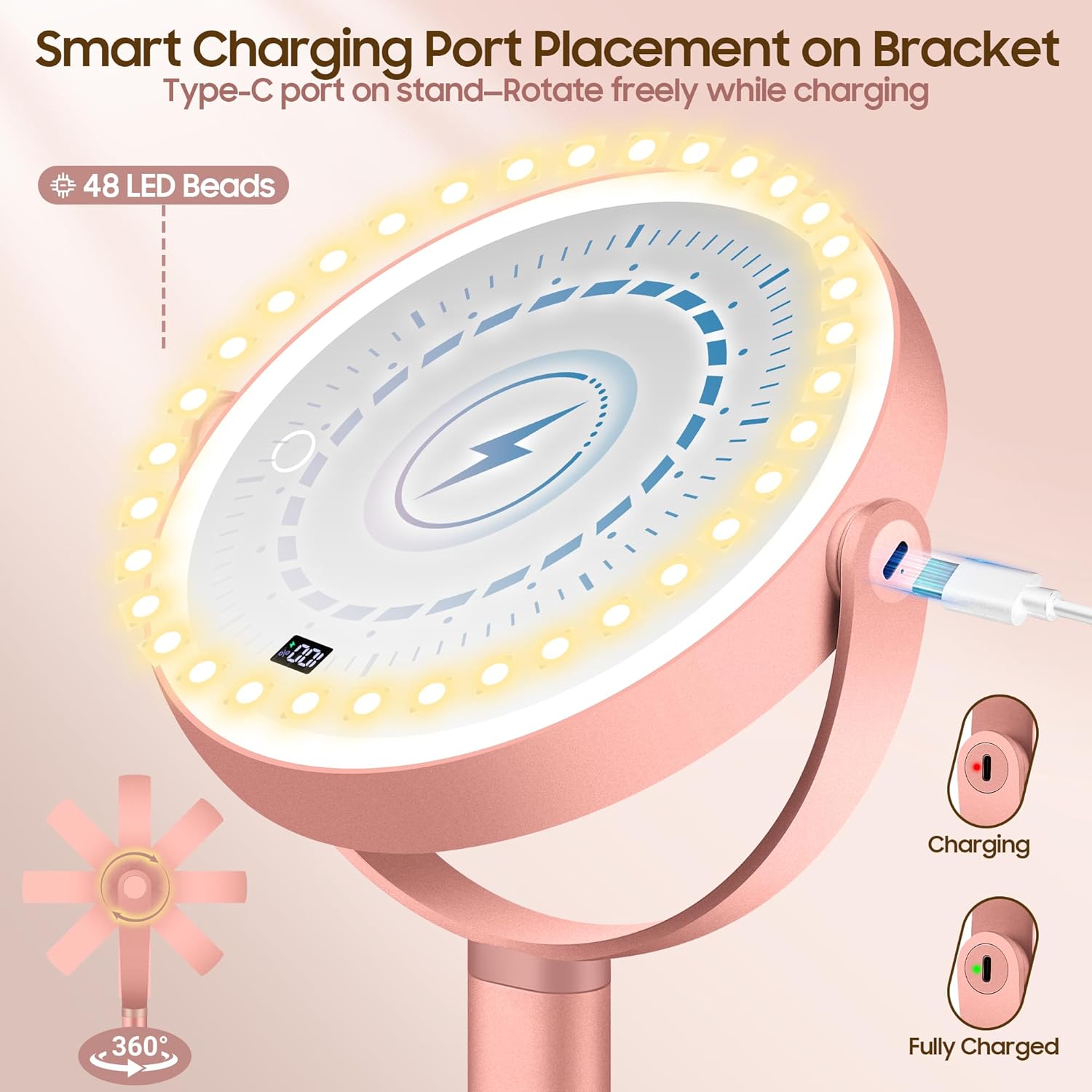 Makeup Magnifying Mirror with Light 30X/1X, Digital Display, 2-Sided Touch Control, Makeup Mirror with 3 Color Lights,360° Rotate, Height Adjustable Lighted Magnifying Mirrors for Desk Travel