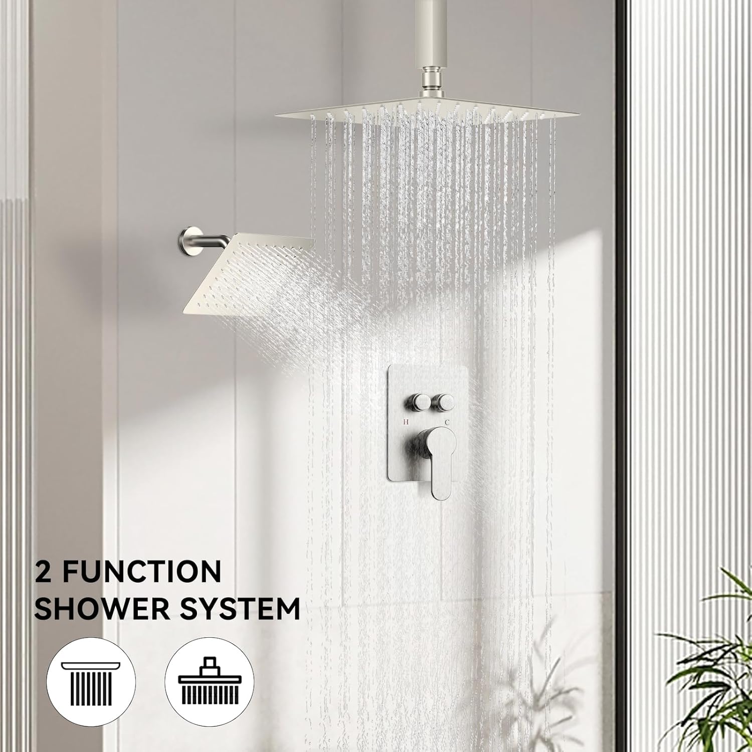 Shower Faucet Set Brushed Nickel Shower System, STARBATH 10" Ceiling Mount Rain Showerhead and 6" Wall Mounted Rainfall Shower for Couples, On Off Button Valve Dual Head Shower Systems Complete