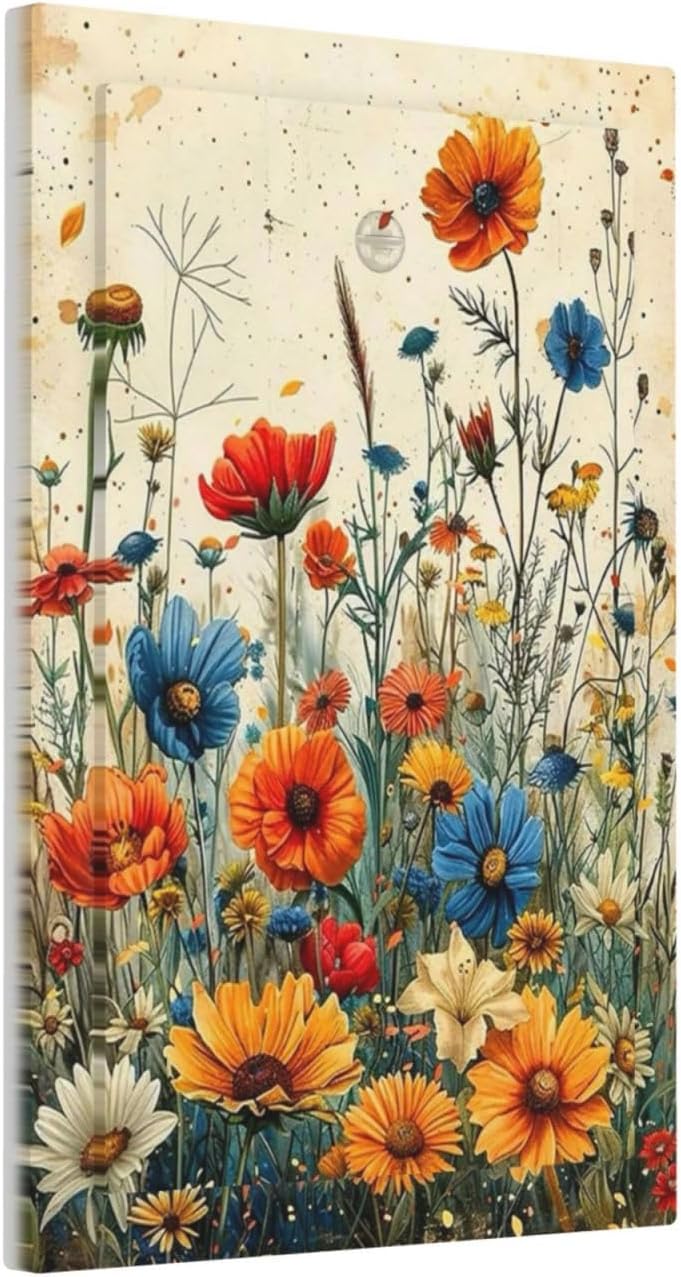 Light Switch Cover Plate Colorful Flowers Wildflowers Plants Orange Yellow Blue 1 Gang No Device Blank Wall Plate Electrical Outlet Cover Decorative Switch Plate Covers for Home Farmhouse Decor