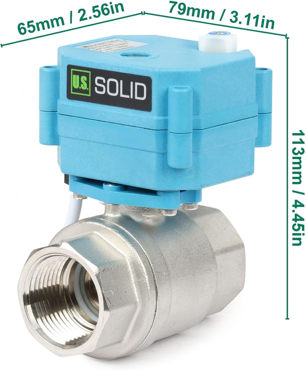 U.S. Solid Motorized Ball Valve – 1" 316 Stainless Steel, IP67 Waterproof, 110-230V AC, Full Port, 2-Wire Auto-Return, Normally Closed, Electric Valve for HVAC, Water, Oil, and Gas