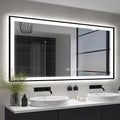 60x30 Large LED Bathroom Vanity Mirror -Black Aluminum Framed (Front and Backlit),Anti-Fog Illuminated Bathroom Mirror,Stepless 3 Colors Dimmable LED Smart Mirror(Horizontal/Vertical)