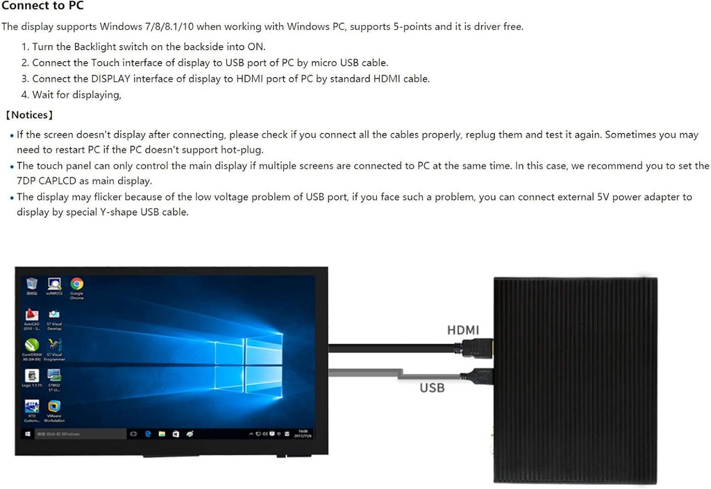 7 inch HDMI LCD 1024x600 Resolution Capacitive Touch Screen IPS Display Module Compatible with Raspberry Pi 4 3 2 1 B B+ A+, PC, Supports Windows 10/8.1/8 / 7