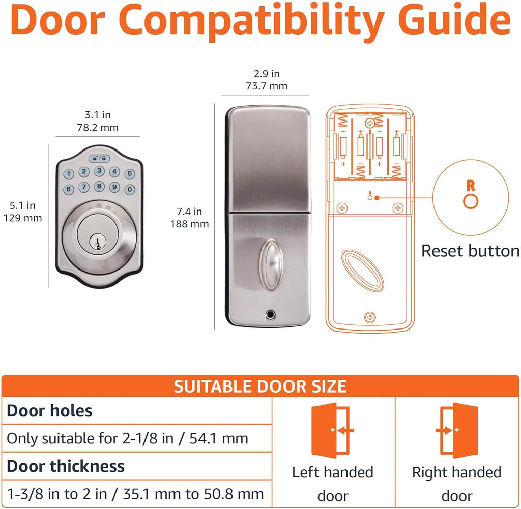 Amazon Basics Traditional Electronic Keyless Keypad Deadbolt Door Lock, keyless Entry Door Lock, Keyed Entry Option, 1-Pack, Satin Nickel