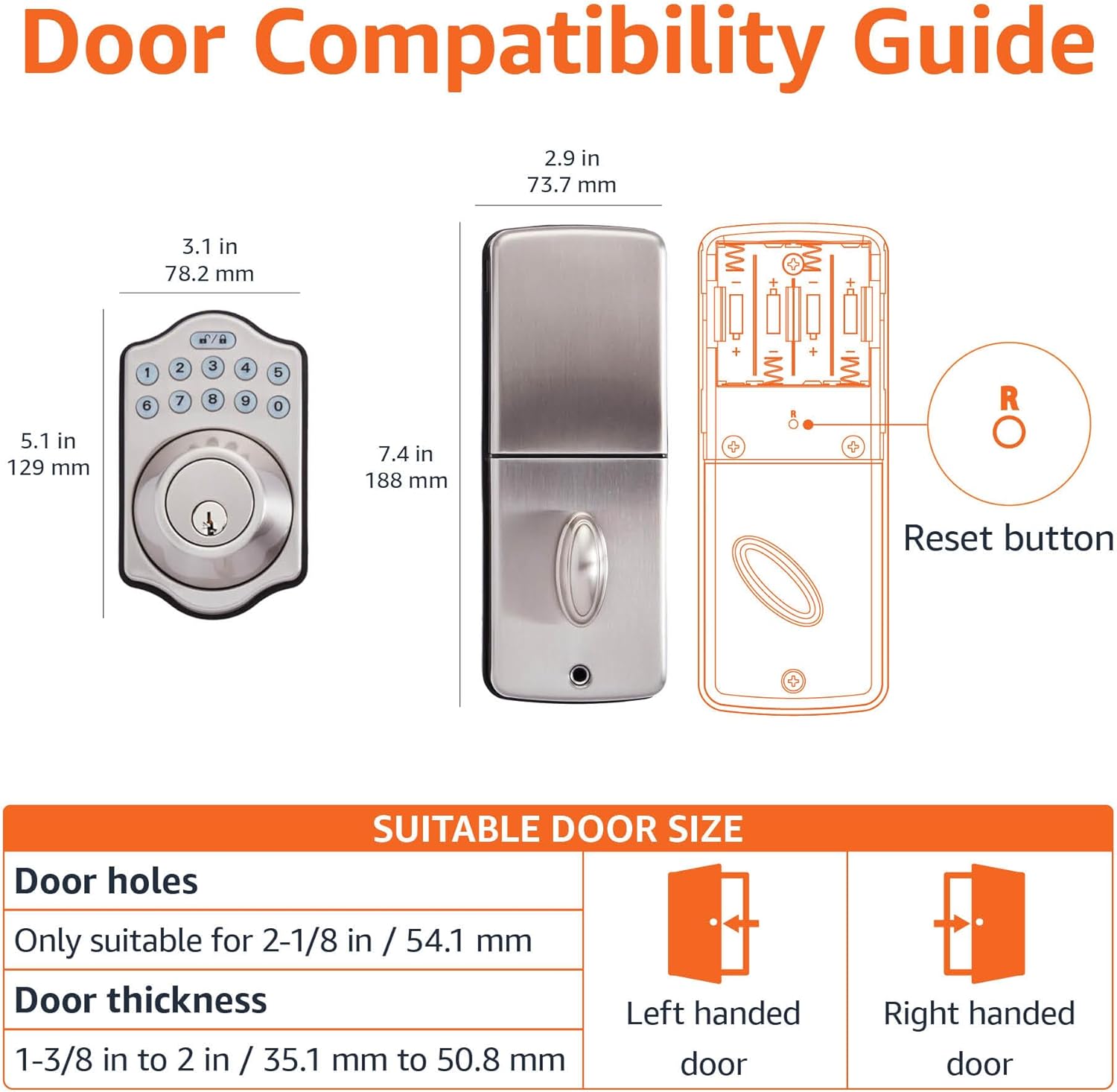 Amazon Basics Traditional Electronic Keyless Keypad Deadbolt Door Lock, keyless Entry Door Lock, Keyed Entry Option, 1-Pack, Satin Nickel