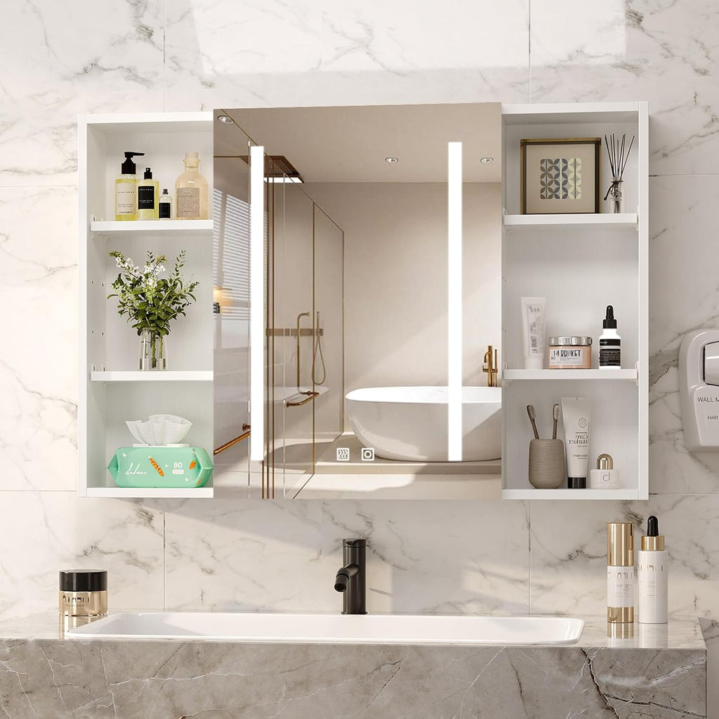 VINGLI 36Inch Medicine Cabinet with Lights, Lighted Medicine Cabinet with Mirror, Bathroom Vanity Mirror with Storage,Wall Mounted Anti-Fog Dimmable Light and Color Adjustment,5.9" D x 36" W x 24" H