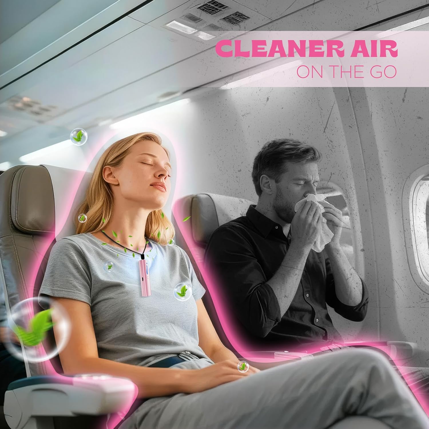 Wearable Mini Air Purifier – F6I Portable Personal Negative Ion Air Ionizer Helps Reduce Pollen, Dust & Odors, USB Rechargeable, Silent, Filter-Free for Home, Office or Travel, Pink