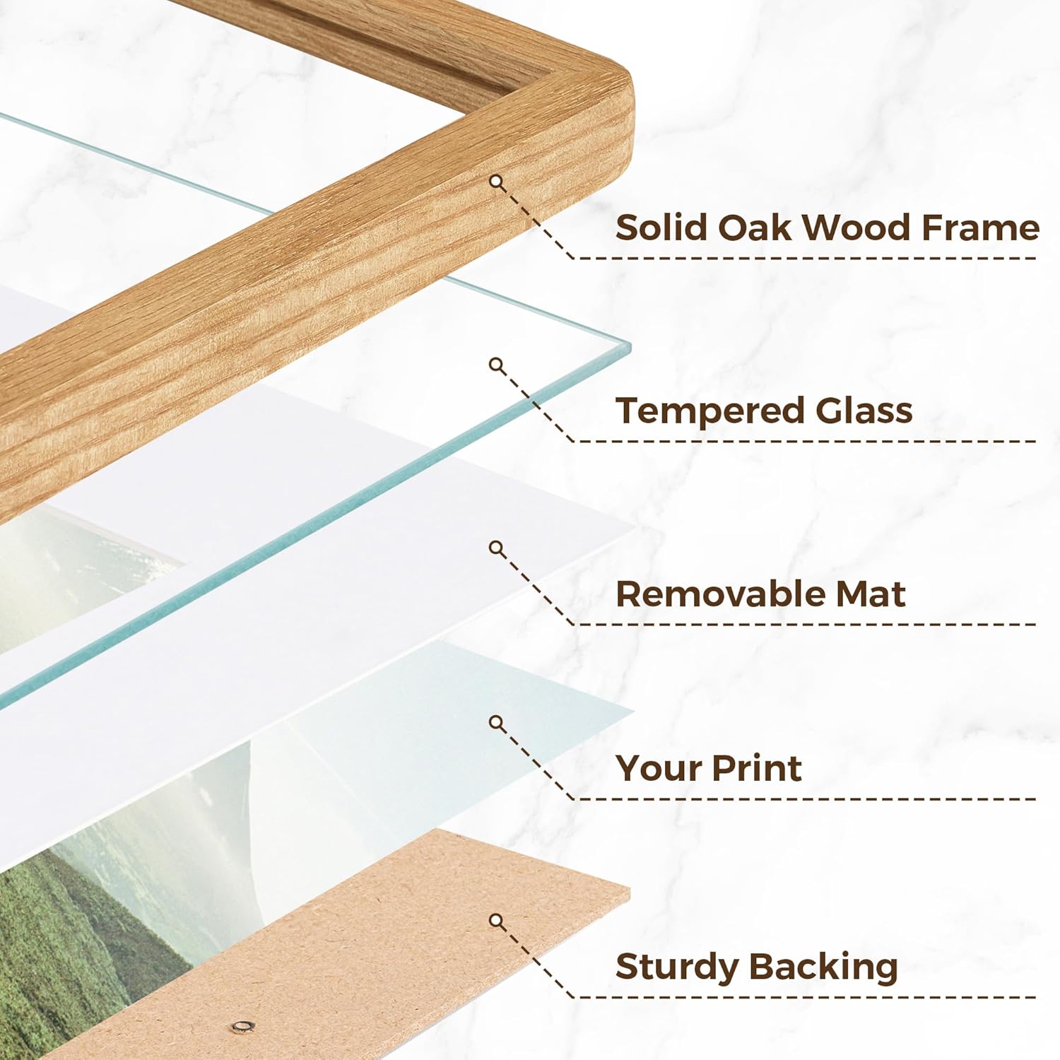 20x30 Picture Frame, 20 x 30 Poster Frame - Solid Oak Wood, 20 by 30 Frame with Tempered Glass, 20"x30" Wood Frame with Mat for 16"x24", Minimalist 20x30 Frames for Wall, Natural Oak Color, 1 Pack
