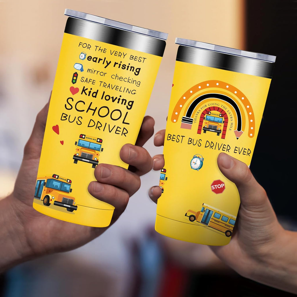 Fufandi School Bus Driver Gifts for Men, Women - Bus Driver Back to School Thank You Appreciation Gifts, Drivers Retirement Birthday Gift - Tumbler Cup 20oz