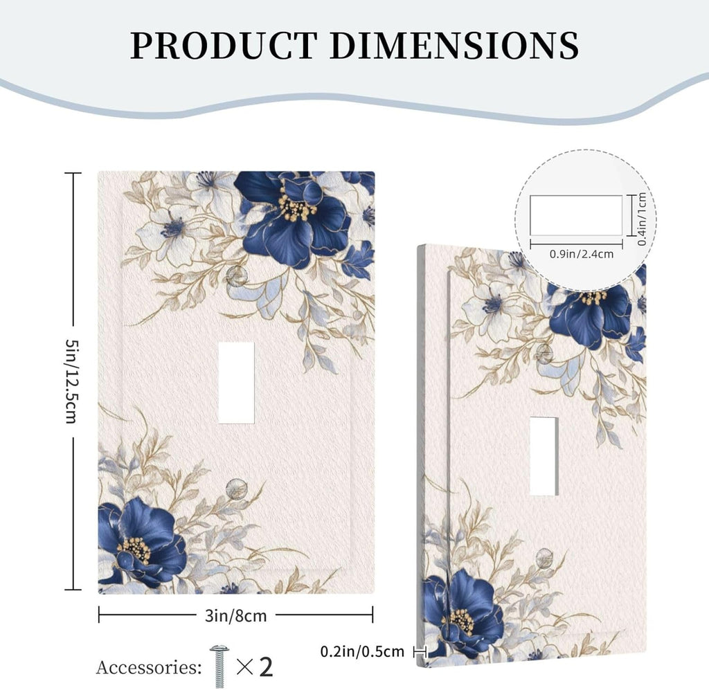 Decorative Light Switch Cover Plate Rustic Blue White Flowers Floral Penoy 1 Gang Wall Plate Oversized Single Toggle Wall Cover Plate Jumbo Electrical Switchplate Face Plate