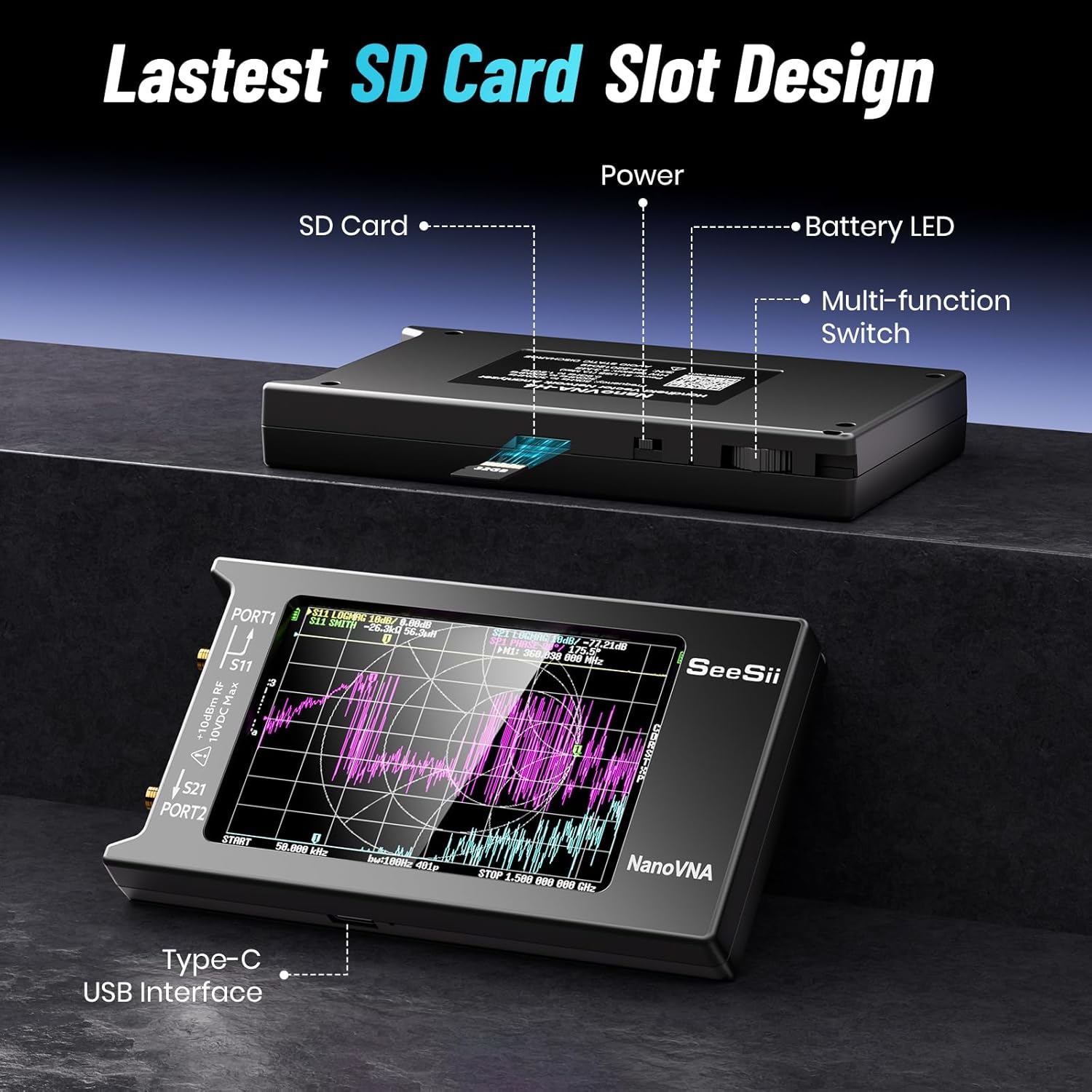 SEESII Upgraded NanoVNA-H4 Vector Network Analyzer, Latest V4.4 9KHz-1.5GHz HF VHF UHF 4" Touch Screen VNA Antenna Analyzer Measures S Parameters,Voltage Standing Wave Ratio, Phase,Delay, Smith Chart