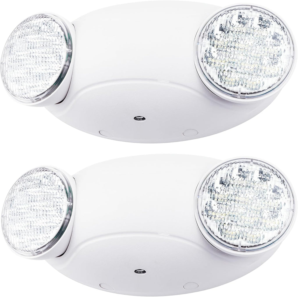 LIT-PaTH LED Emergency Lighting Fixtures with 2 LED Bug Eye Heads and Back Up Batteries- US Standard Exit Light, UL 924 and CEC Qualified, 120/277 Voltage, White, 2-Pack