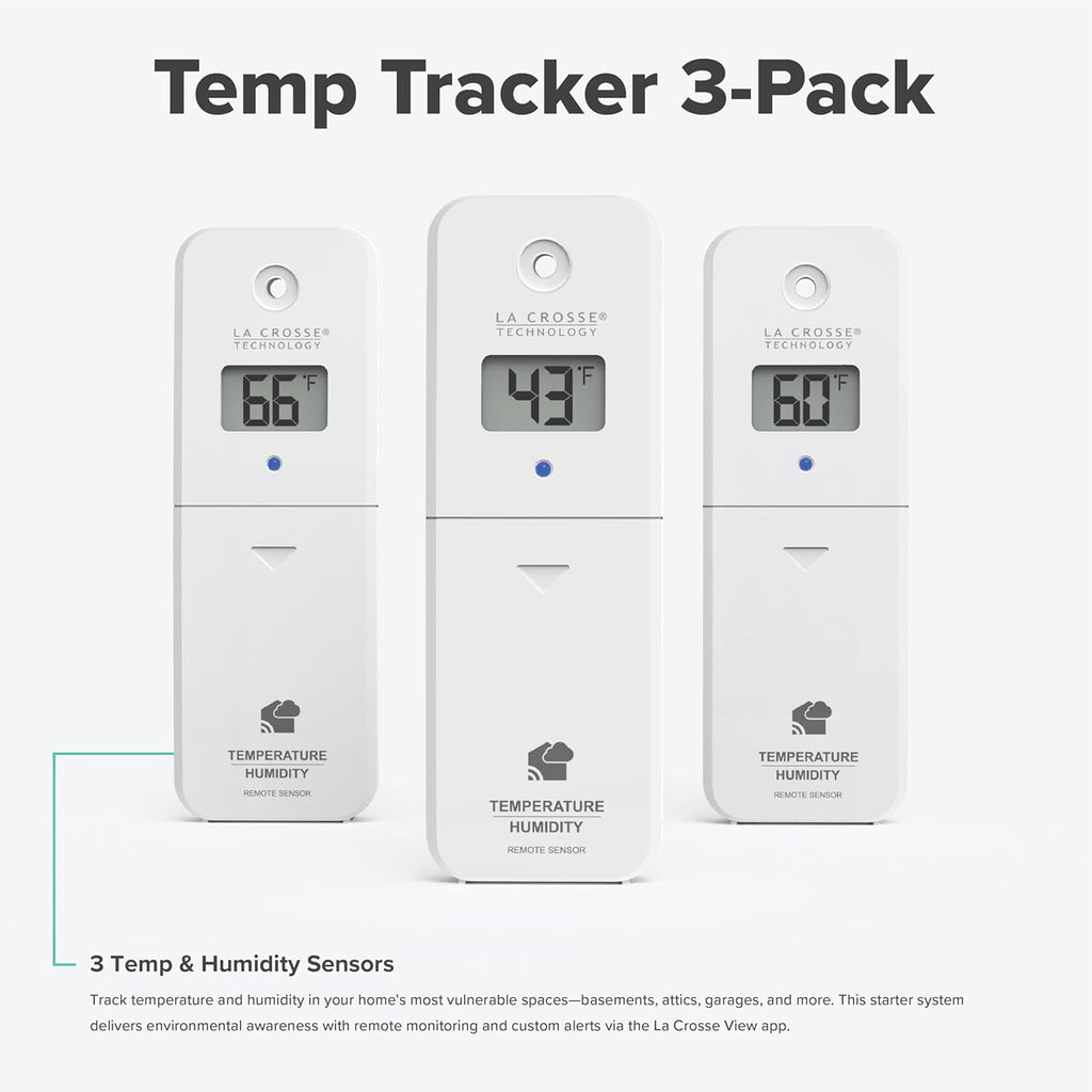 Temp Tracker Wi-Fi Alert System 3 Pack with The Bridge Gateway and 3 Indoor Outdoor Temperature and Humidity Sensors