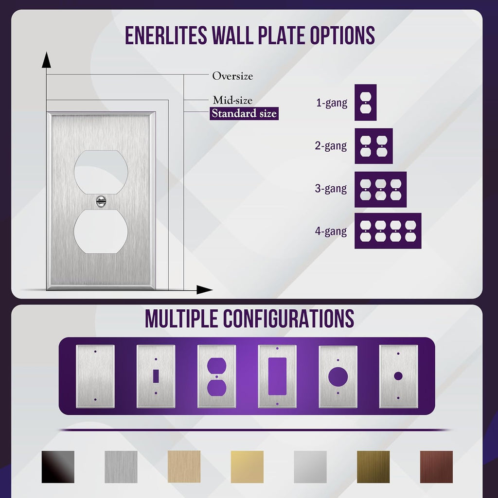ENERLITES Duplex Receptacle Stainless Steel Wall Plate, Metal Corrosive Resistant Cover for Electrical Socket Receptacles, 4-Gang 4.50" x 8.19", 7724, 430 Stainless Steel, UL Listed, Silver