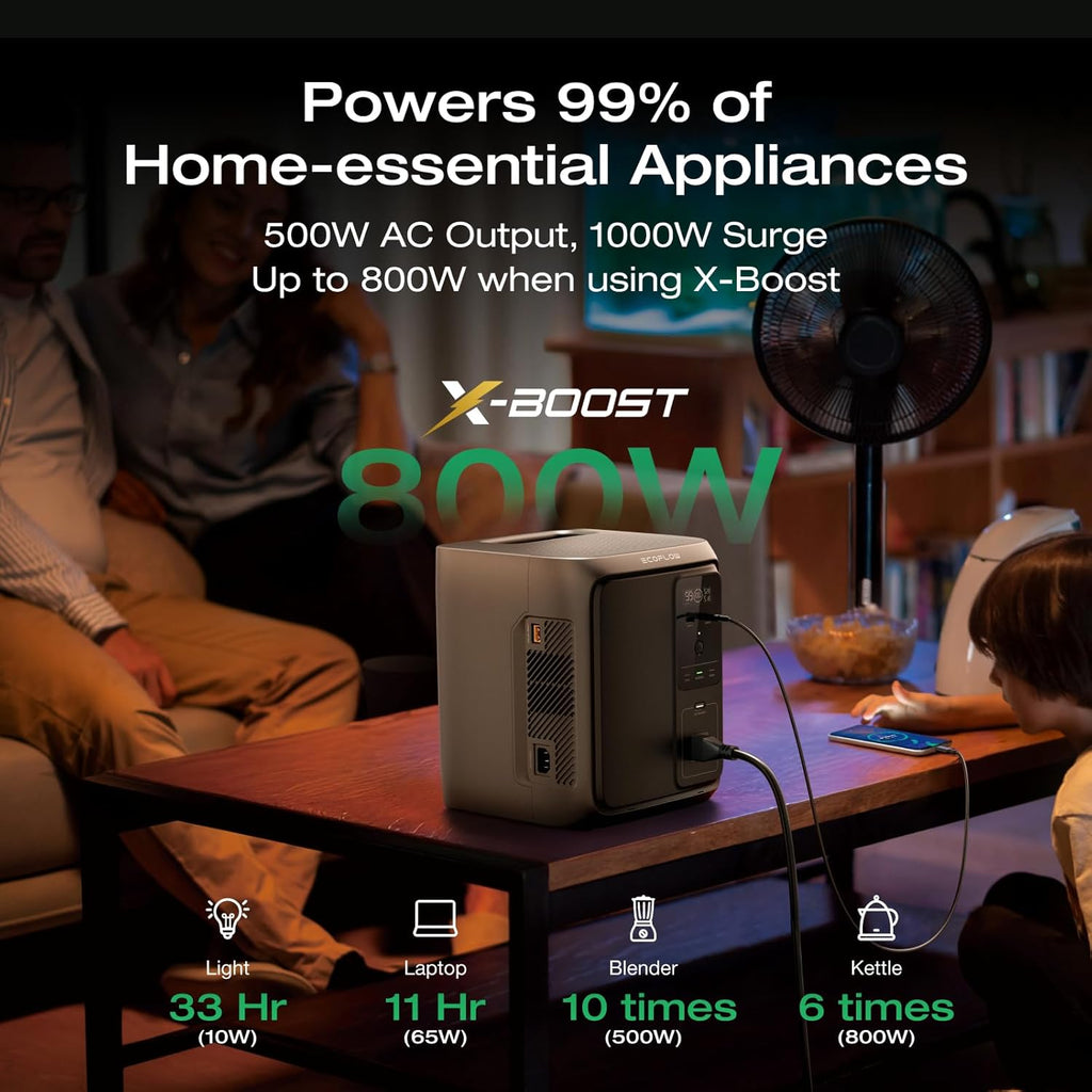 EF ECOFLOW Portable Power Station DELTA 3 1000 Air, 960Wh LiFePO4 (LFP) Battery, 500W AC Output Solar Generator(Solar Panel Optional) for Home Backup Power, Camping & RVs