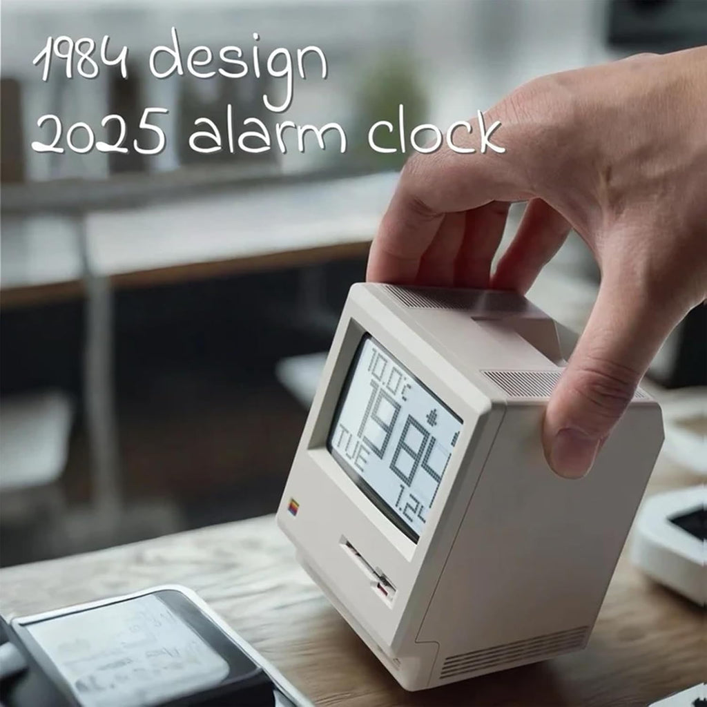 Maclock WB-8 Retro Pixel Alarm Clock, 1984 80s Computer Style Electronic Digital Clock with Large LCD Display, USB Desk Clock for Bedroom, Multiple Alarms, Calendar, Temperature, Adjustable Brightness
