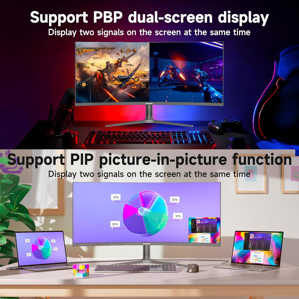 Gawfolk 37.5 Inch Gaming Monitor 3840 * 1600p 144Hz PC Monitor with AMD FreeSync, Flicker-Free, 2X HDMI 2.0, DP 1.4, Ultra-Thin Frameless Screen