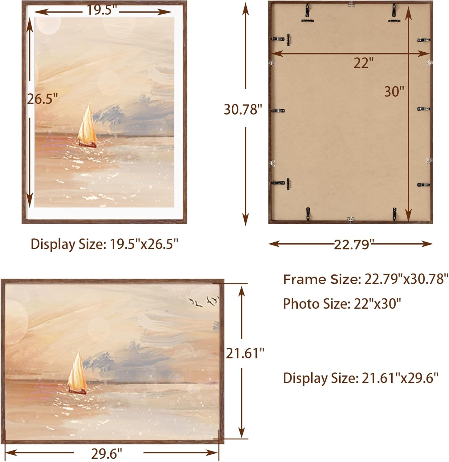 Fun Memories 22x30 Oak Wood Picture Frame, 22"x30" Poster Frame for Wall, 22x30 Picture Frame with Mat for 20x27, Solid Oak Wood Photo Frame 22 x 30 with Tempered Real Glass (Walnut Color, 1 Pack)